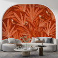 Rust Tropical Birds Mural Wallpaper — Bohemian Botanical Art Mural Wallpaper - pure wallpaper artwork