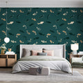 Minimalist Fish Mural Wallpaper — Deep Teal Aquatic Pattern Mural Wallpaper - pure wallpaper artwork