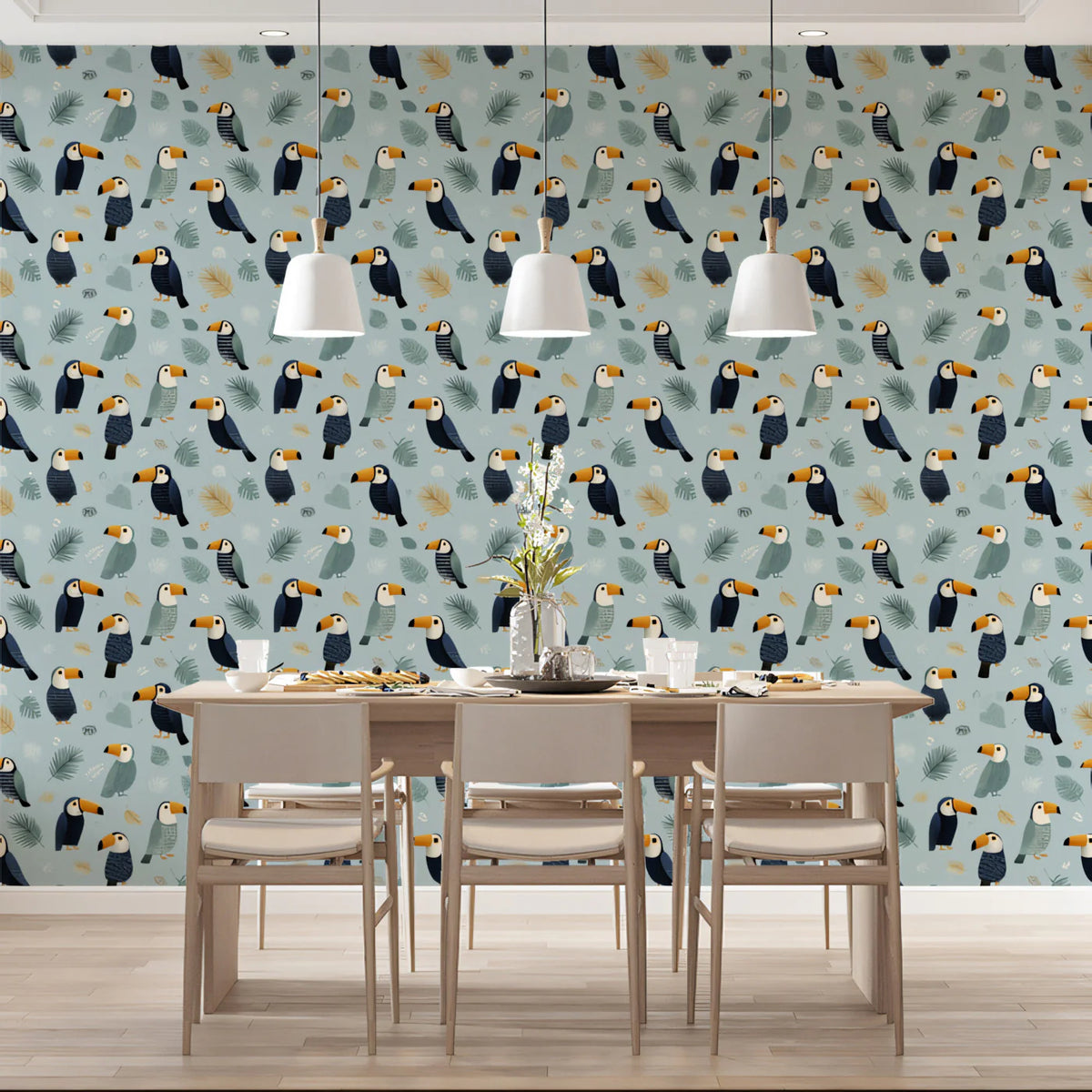 Tropical Toucan Mural Wallpaper —Whimsical Avian Pattern Mural Wallpaper - pure wallpaper artwork