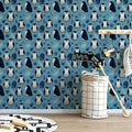 Charming Penguin Parade Mural Wallpaper in Soft Blue Mural Wallpaper - pure wallpaper artwork