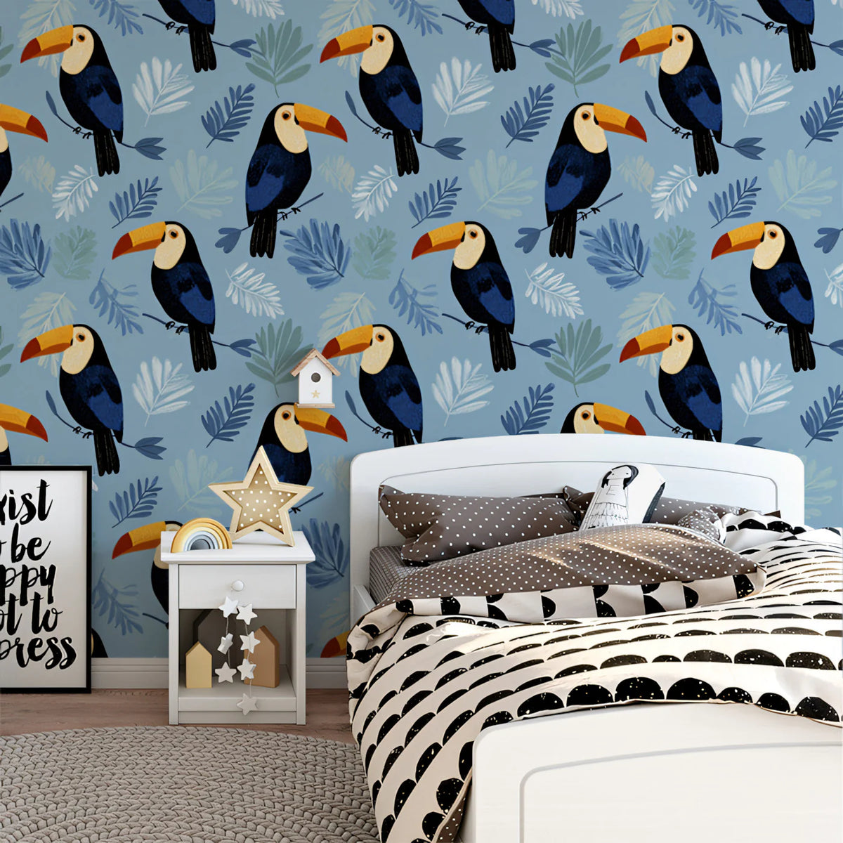 Tropical Toucan Mural Wallpaper —Whimsical Modern Bird Design Mural Wallpaper - pure wallpaper artwork
