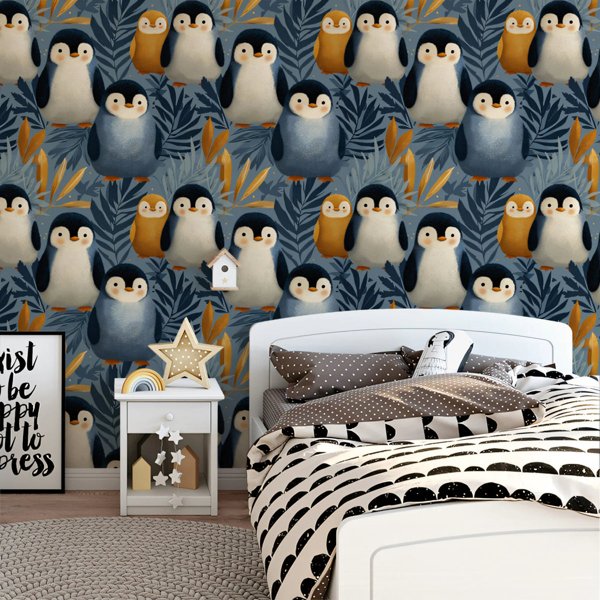 Penguin Family Illustration Mural Wallpaper — Whimsical Nature Scene Mural Wallpaper - pure wallpaper artwork
