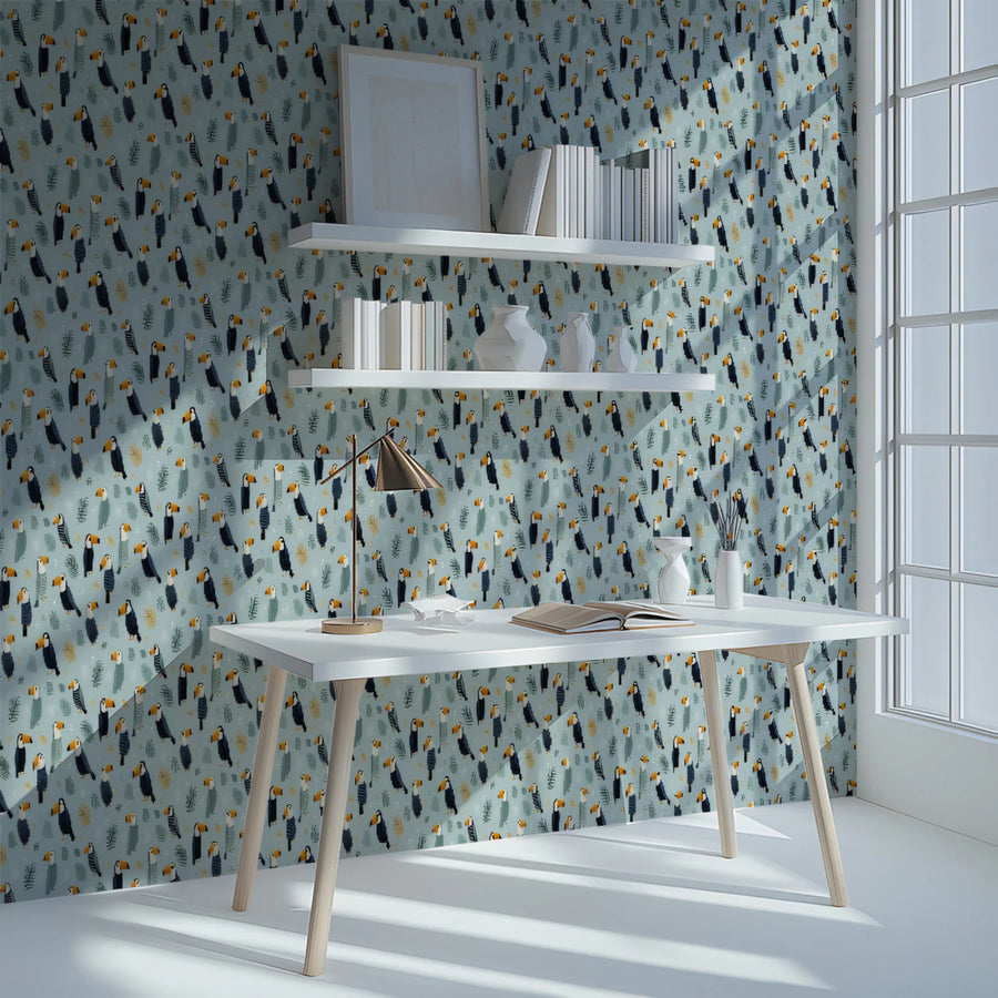 Mini Toucan Mural Wallpaper —Whimsical Tropical Bird Pattern Mural Wallpaper