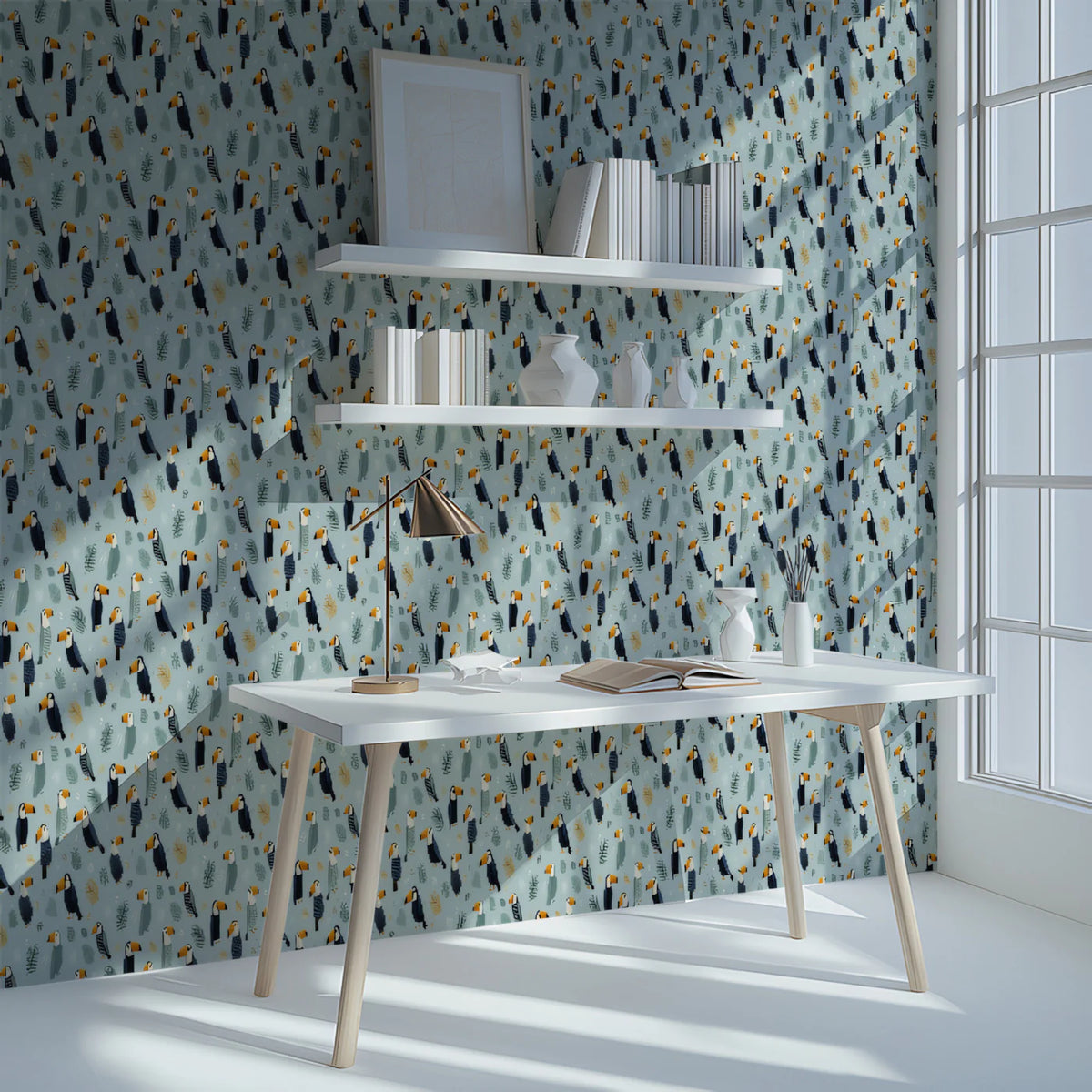 Mini Toucan Mural Wallpaper —Whimsical Tropical Bird Pattern Mural Wallpaper - pure wallpaper artwork