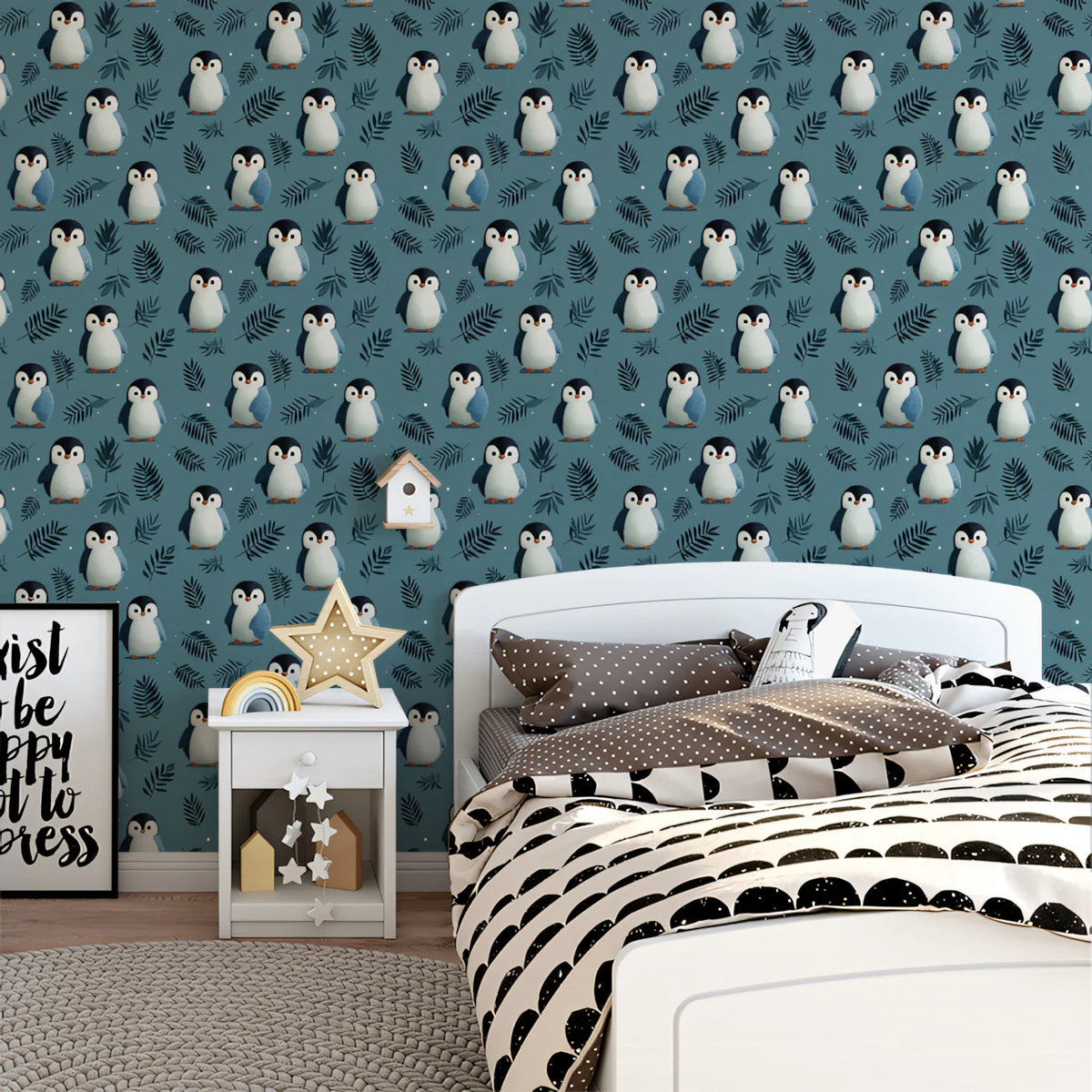 Baby Penguin Mural Wallpaper — Whimsical Nordic Pattern Mural Wallpaper - pure wallpaper artwork