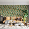 Vintage Botanical Floral Mural Wallpaper —Sage and Ochre Mural Wallpaper - pure wallpaper artwork
