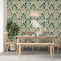 Stylized Botanical Mural Wallpaper — Green and Beige Leaf Pattern Mural Wallpaper - pure wallpaper artwork