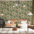 Vintage Botanical Floral Mural Wallpaper — Sage and Ochre Print Mural Wallpaper - pure wallpaper artwork