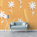Modern Floral Mural Wallpaper Graphic Orange & White Print Mural Wallpaper - pure wallpaper artwork