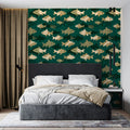 Minimalist School of Fish Mural Wallpaper in Teal and Sand Mural Wallpaper - pure wallpaper artwork