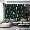 Floating Feather Mural Wallpaper — Modern Metallic Gold and Silver Mural Wallpaper - pure wallpaper artwork