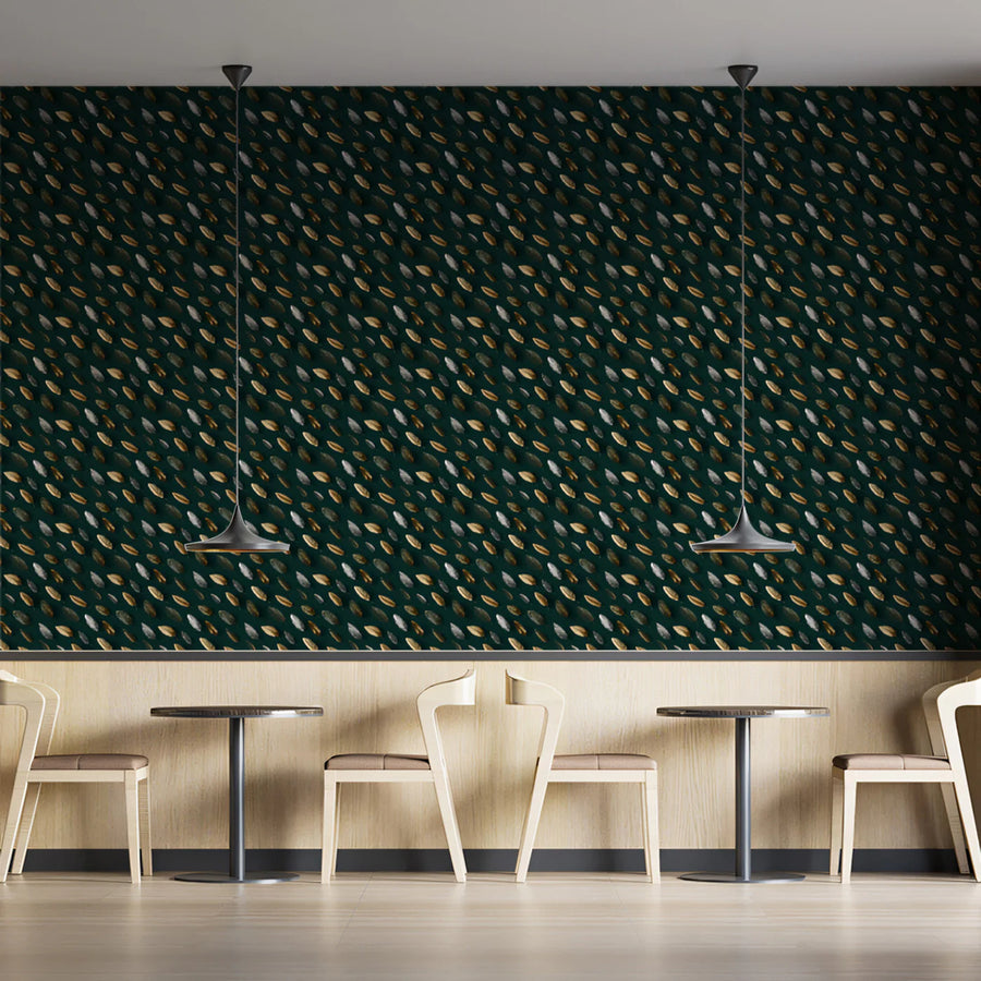 Small Scale Botanical Leaf Mural Wallpaper in Deep Forest Green Mural Wallpaper