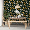 Gilded Feather Pattern Mural Wallpaper in Deep Forest Green Mural Wallpaper - pure wallpaper artwork