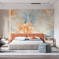 Blossom Bloom Mural Wallpaper — Soft Peach and Sky Blue Floral Mural Wallpaper - pure wallpaper artwork