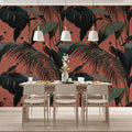 Tropical Bird and Palm Frond Mural Wallpaper — Terracotta Print Mural Wallpaper - pure wallpaper artwork