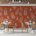Rustic Bird and Botanical Mural Wallpaper — Warm Terracotta Mural Wallpaper - pure wallpaper artwork