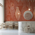 Stylized Bird and Feather Mural Wallpaper — Warm Terracotta Print Mural Wallpaper - pure wallpaper artwork