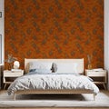 Vintage Botanical Bird Mural Wallpaper in Burnt Orange and Gold Mural Wallpaper - pure wallpaper artwork