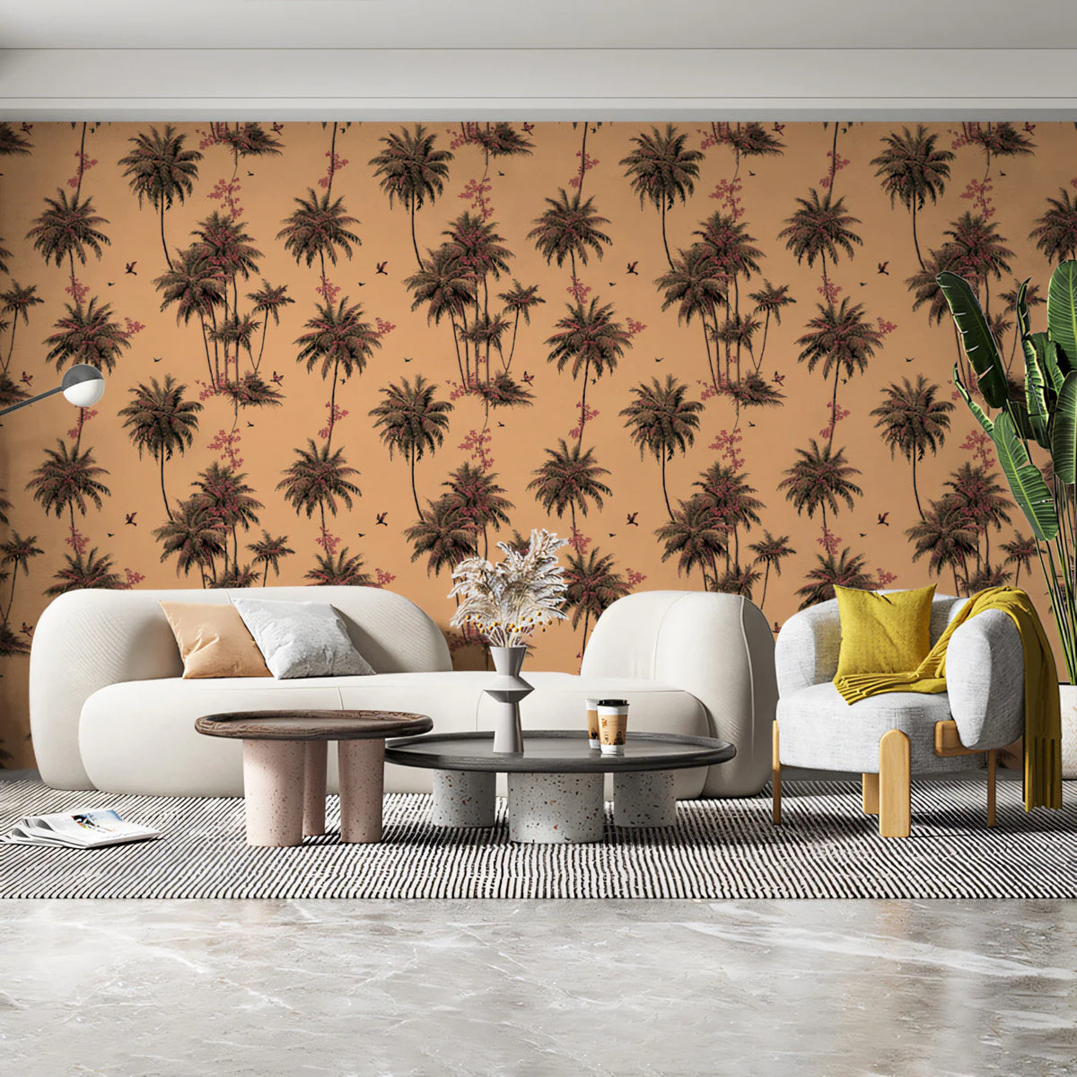 Vintage Palm Tree Mural Wallpaper — Soft Peach Tropical Print Mural Wallpaper - pure wallpaper artwork