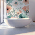 Teal and Peach Floral Mural Wallpaper — Painterly Botanical Design Mural Wallpaper - pure wallpaper artwork