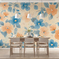 Peach and Blue Floral Mural Wallpaper — Soft Painterly Bloom Mural Wallpaper - pure wallpaper artwork
