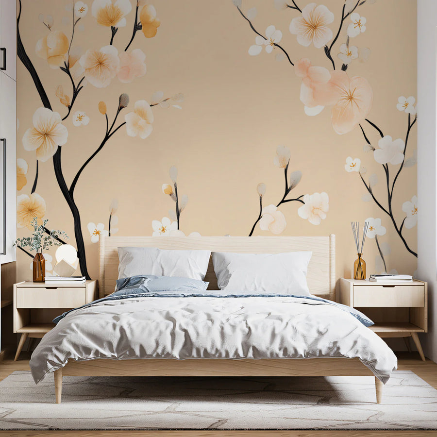 Blossom Branch Mural Wallpaper — Artistic Floral Wall Decor Mural Wallpaper
