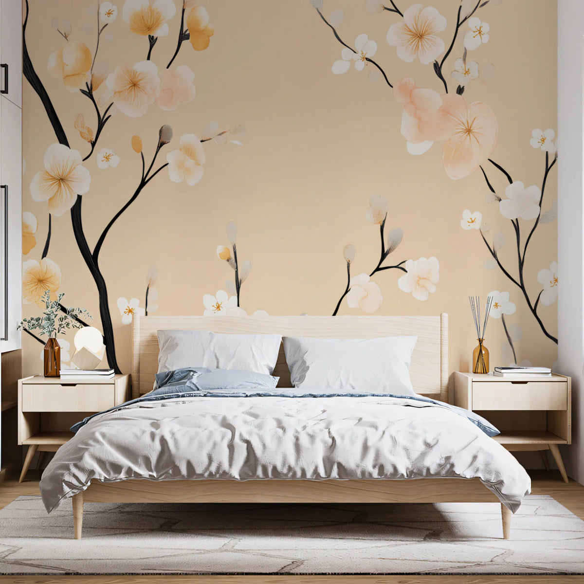 Blossom Branch Mural Wallpaper — Artistic Floral Wall Decor Mural Wallpaper - pure wallpaper artwork