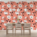 Graphic Floral Mural Wallpaper in Coral and Black Mural Wallpaper - pure wallpaper artwork