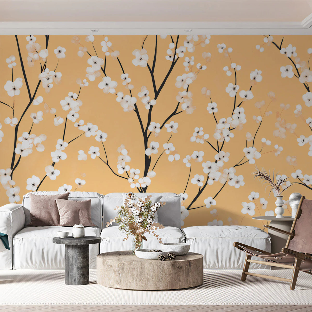 Spring Blossom Mural Wallpaper — Artistic Floral Branch Print Mural Wallpaper - pure wallpaper artwork