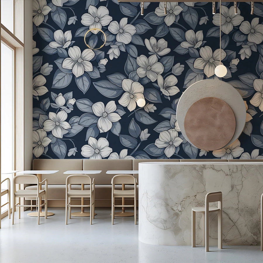 Midnight Floral Botanical Mural Wallpaper — Classic Illustration Mural Wallpaper