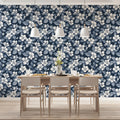 Indigo Floral Mural Wallpaper — Traditional Botanical Print Mural Wallpaper - pure wallpaper artwork