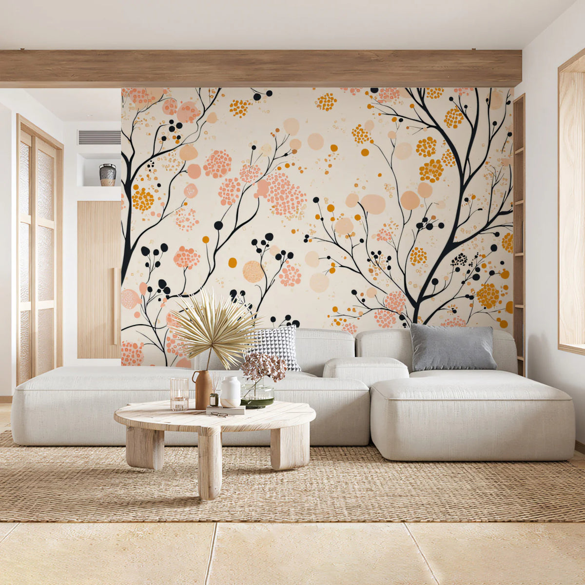 Abstract Branch & Blossom Mural Wallpaper — Modern Botanical Mural Wallpaper - pure wallpaper artwork