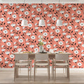 Graphic Poppy Floral Mural Wallpaper — Modern Coral and Black Print Mural Wallpaper - pure wallpaper artwork