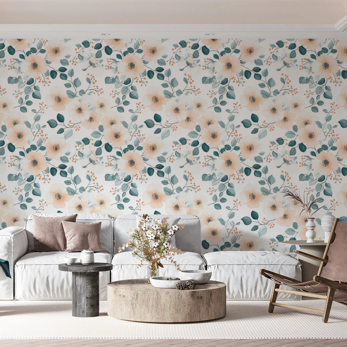 Soft Watercolor Floral Mural Wallpaper — Gentle Botanical Print Mural Wallpaper - pure wallpaper artwork