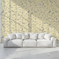 Garden Bird and Willow Branch Mural Wallpaper in Lemon Yellow Mural Wallpaper - pure wallpaper artwork