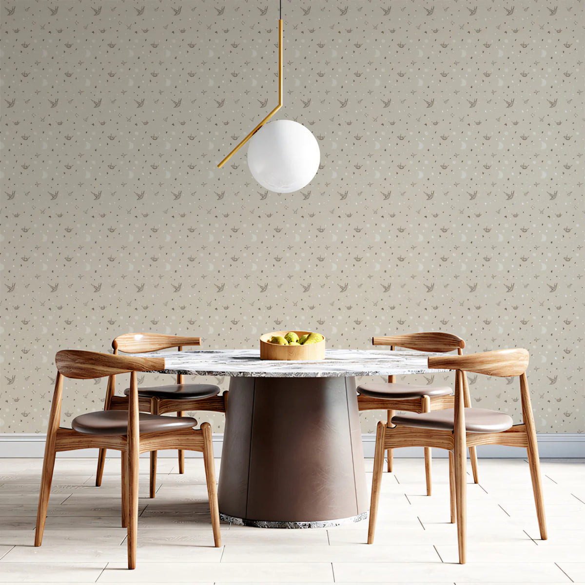 Celestial Bird and Moon Mural Wallpaper — Minimalist Cream Mural Wallpaper - pure wallpaper artwork