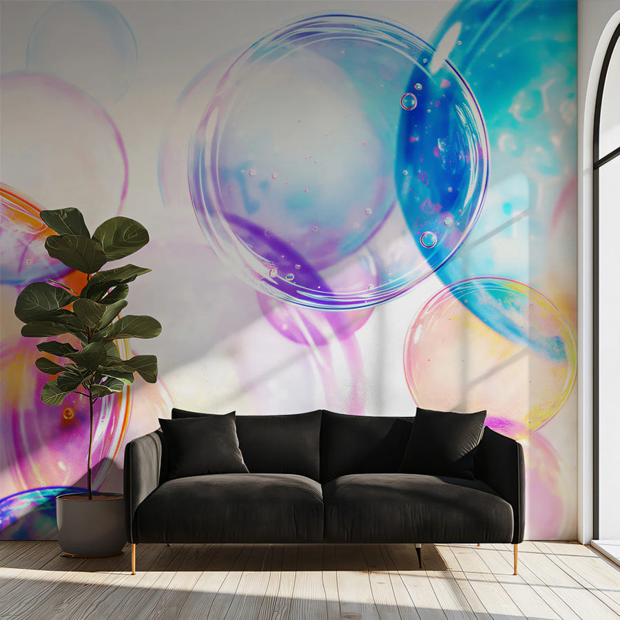 Iridescent Bubble Mural Wallpaper — Playful Abstract Design Mural Wallpaper