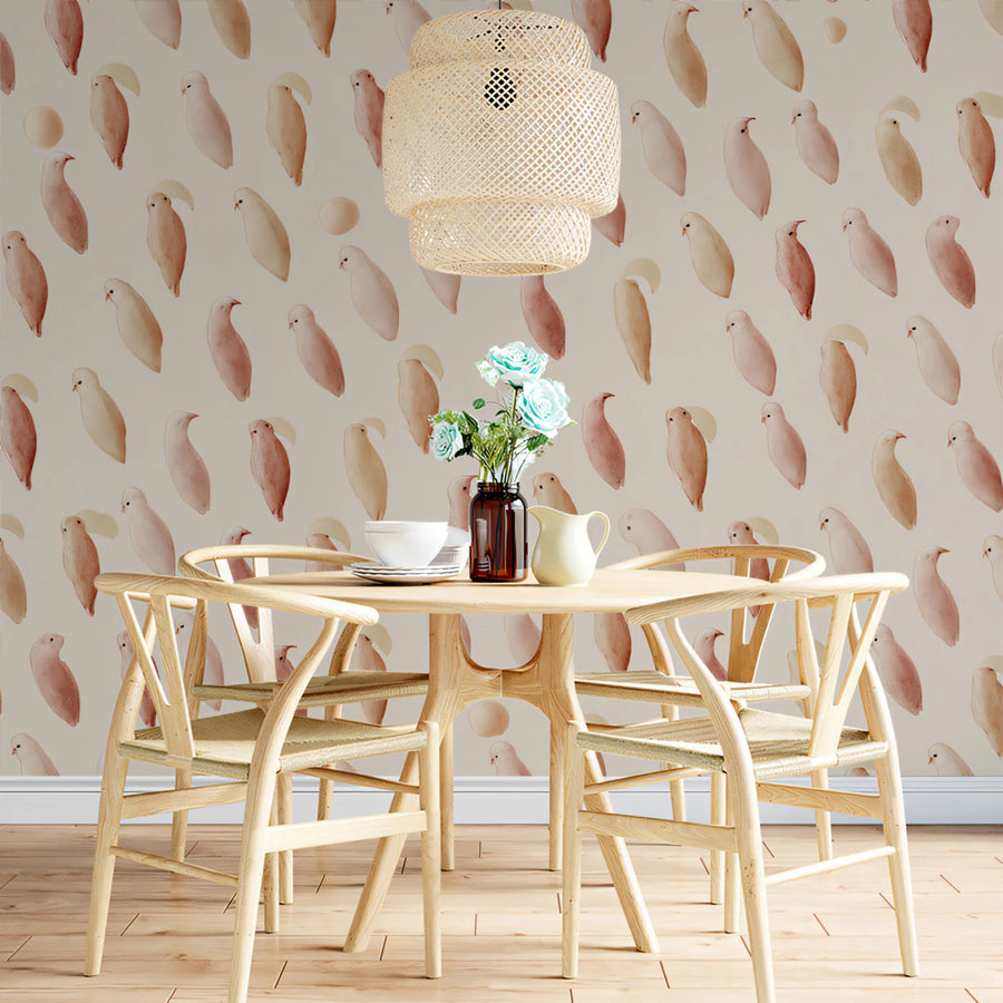 Minimalist Bird Mural Wallpaper in Soft Pastel Watercolor Tones Mural Wallpaper
