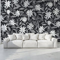 Monochrome Wildflower Mural Wallpaper — Botanical Line Art Mural Wallpaper - pure wallpaper artwork