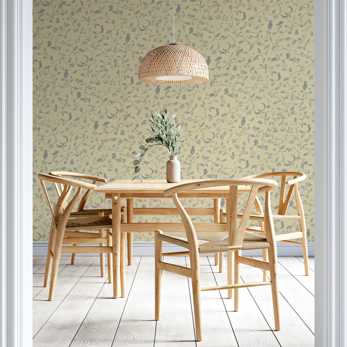 Celestial Bird and Moon Micro-Pattern Mural Wallpaper - pure wallpaper artwork