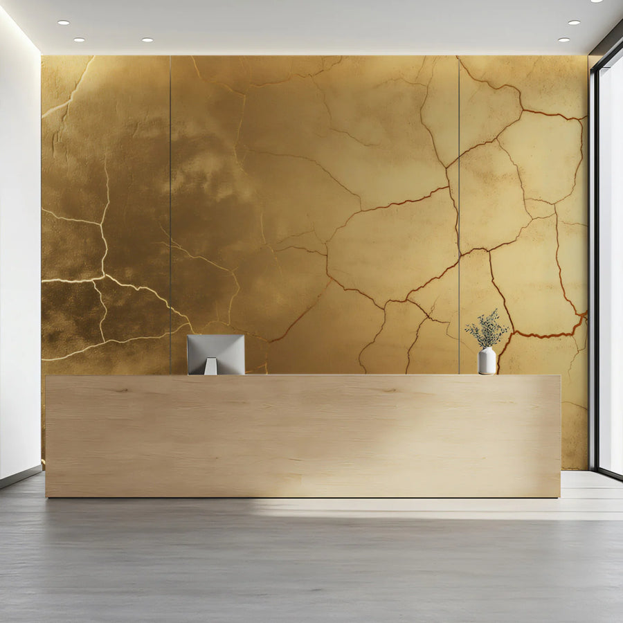 Cracked Earth Mural Wallpaper — Weathered Golden Texture Mural Wallpaper