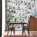 Watercolor Floral Mural Wallpaper in Peach and Teal Mural Wallpaper - pure wallpaper artwork