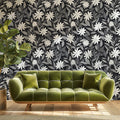 Monochrome Wildflower Garden Mural Wallpaper — Classic Floral Print Mural Wallpaper - pure wallpaper artwork