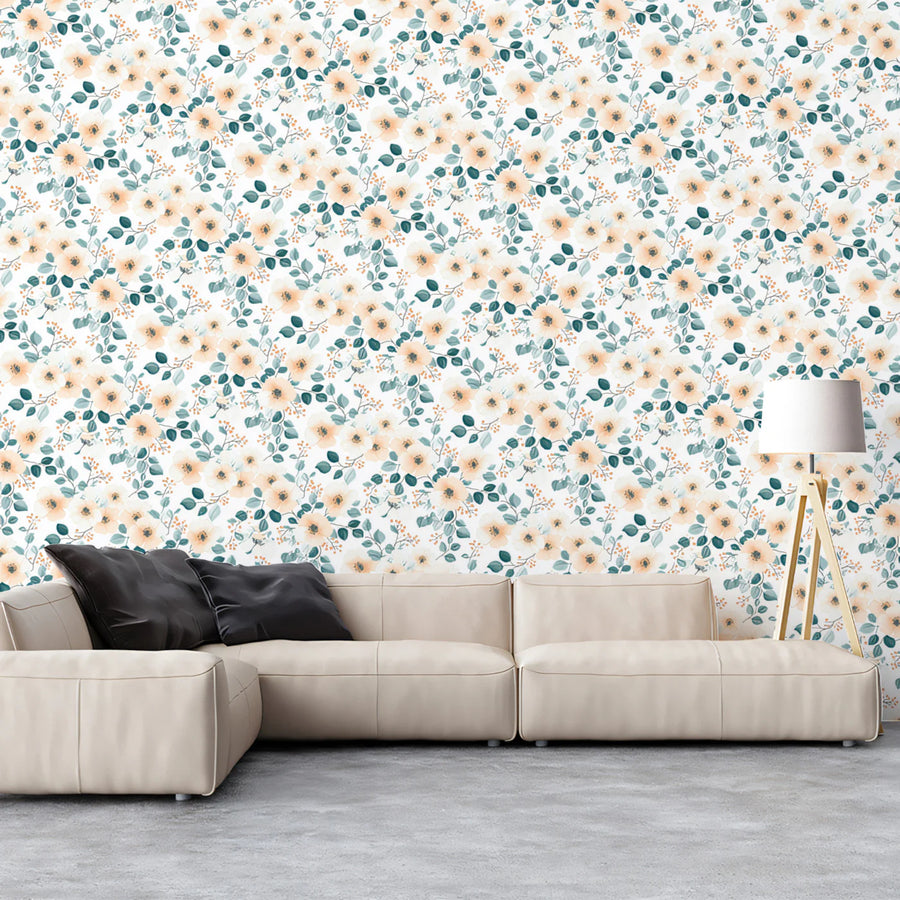 Dainty Watercolor Wildflower Mural Wallpaper — Soft Pastel Floral Mural Wallpaper