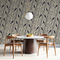 Folkloric Bird and Branch Mural Wallpaper — Dark Academia Style Mural Wallpaper - pure wallpaper artwork