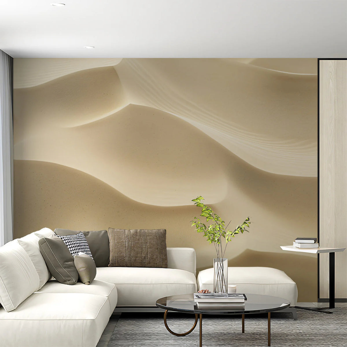Minimalist Sand Dune Ripple Mural Wallpaper in Warm Beige Mural Wallpaper - pure wallpaper artwork