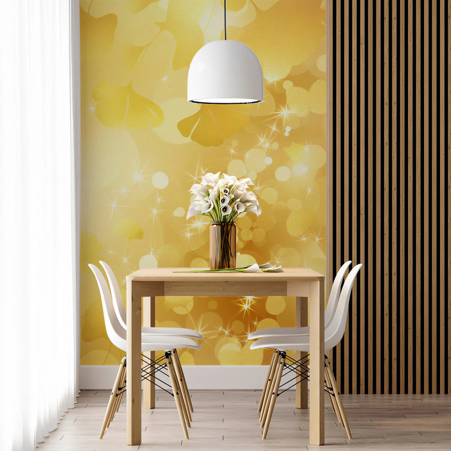 Gilded Ginkgo Leaf Mural Wallpaper — Luminous Gold Botanical Mural Wallpaper