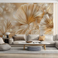 Gilded Ginkgo Leaves Mural Wallpaper — Luminous Gold Botanical Mural Wallpaper - pure wallpaper artwork