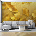 Gilded Ginkgo Leaf Mural Wallpaper — Opulent Metallic Design Mural Wallpaper - pure wallpaper artwork