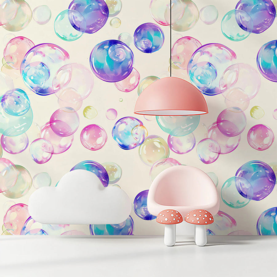 Floating Bubbles Mural Wallpaper — Soft Pastel Art Mural Wallpaper